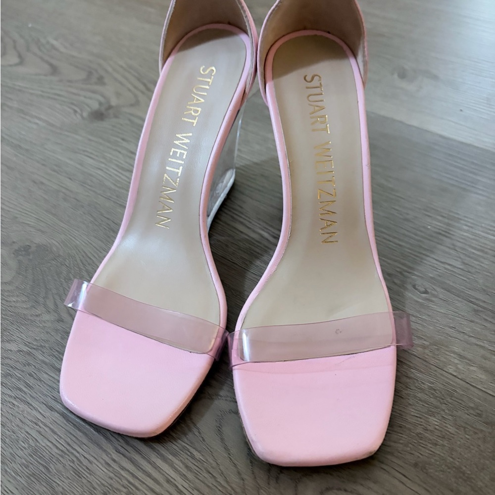 Stuart Weitzman Womens Nudist Lucite 85 Wedge Sandals CottonCandy Size6 *flawed